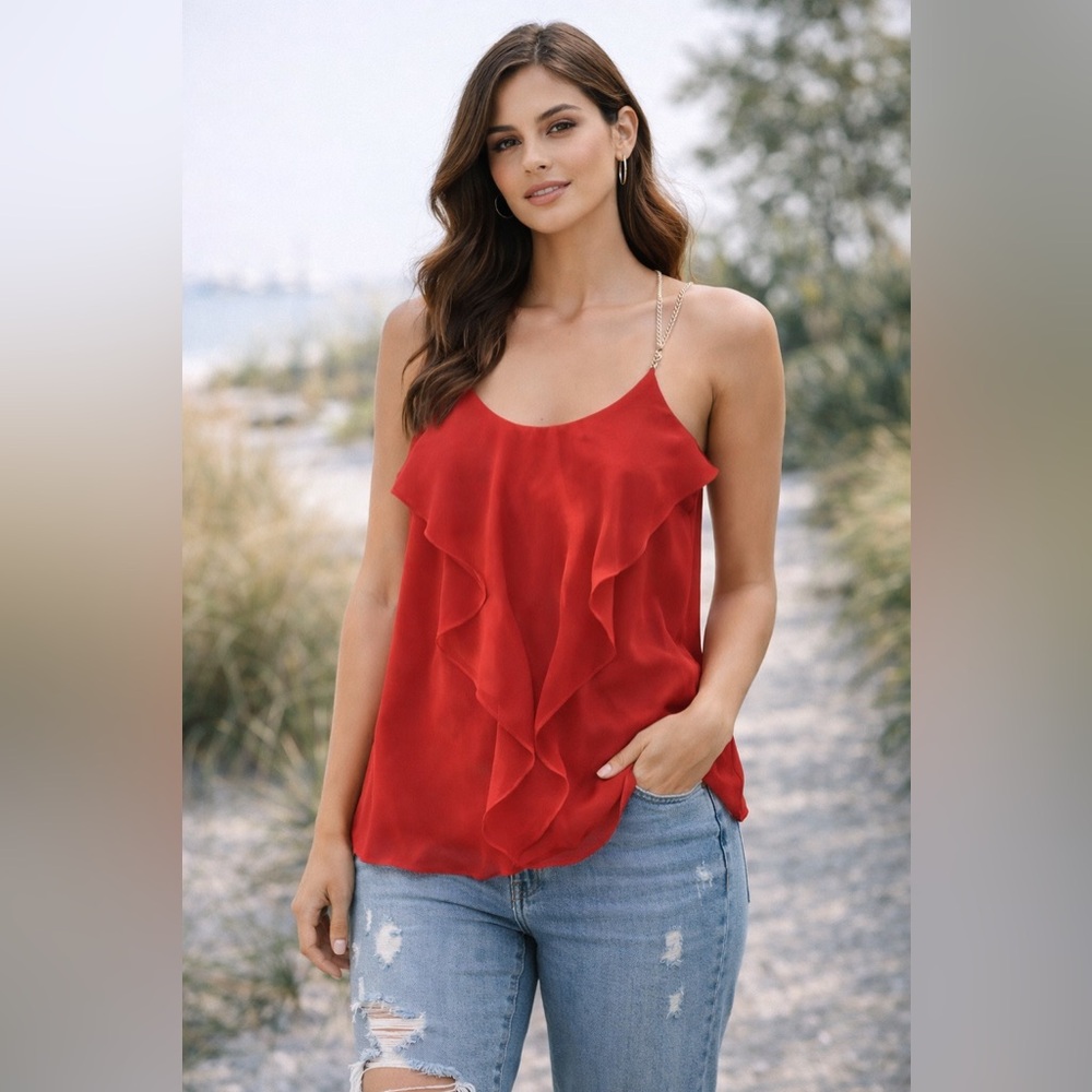 Marciano | Orange Flowy top with gold chain straps